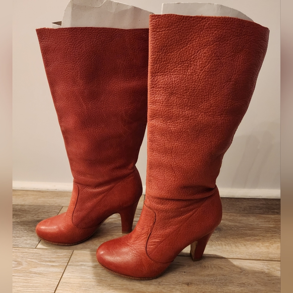 Aldo Red Leather Tall High Heeled Boots
